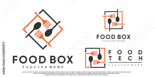 Set of food box logo design with creative concept Premium Vector