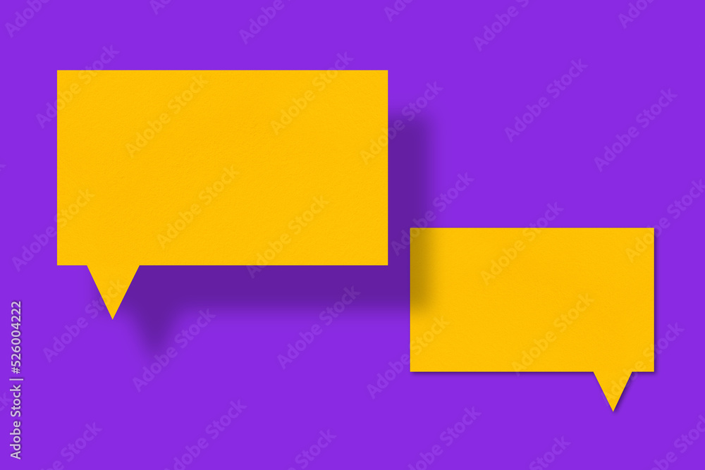 Speech balloon square yellow paper against purple background. Speech balloon square yellow paper against purple background.