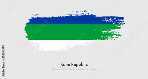 Brush painted grunge flag of Komi Republic. Abstract dry brush flag on isolated background