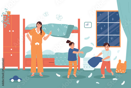 Pillow Fight Flat Illustration