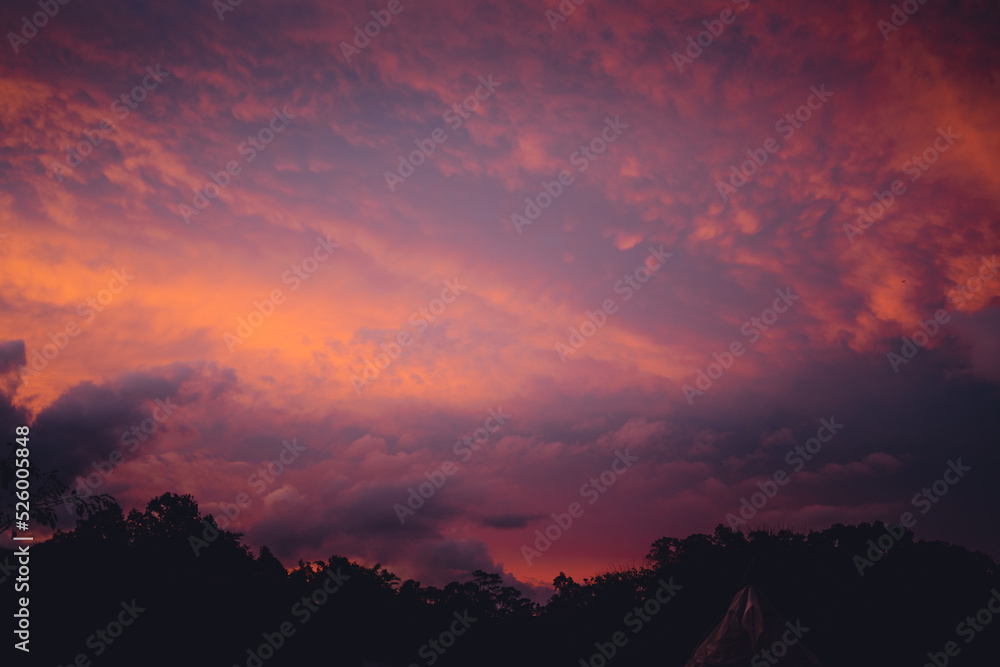 Sunset colors cloud orange and blue sky