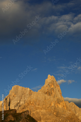 Italian Dolomites with orange colors by optical effect called ALPENGLOW