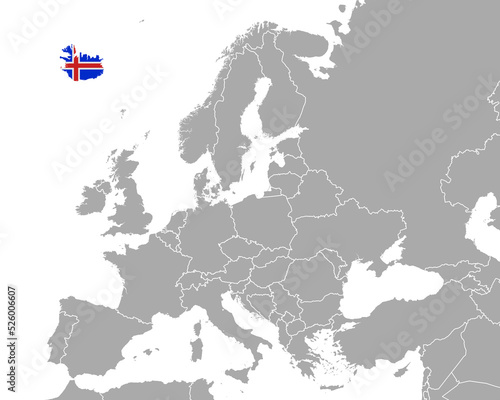 Karte und Fahne von Island in Europa