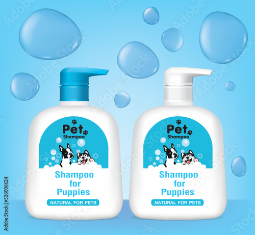 Design a shampoo bottle with a pump cap for dogs. Illustration vector