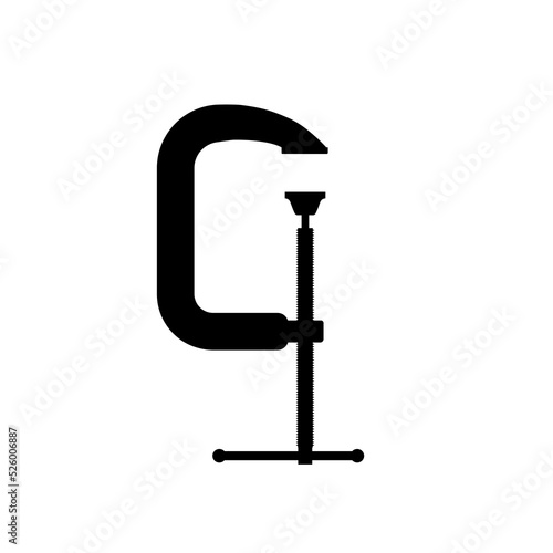 C clamp vector silhouette black color isolated. C clamp vector. Clamp icon.
