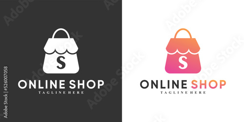 online shop logo design with modern concept Premium Vector