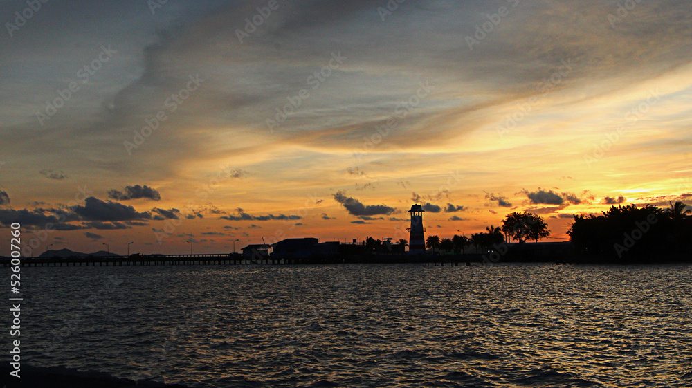 As the sun sets, the lighthouses and lights begin to lay out the seaside and tourist beaches.