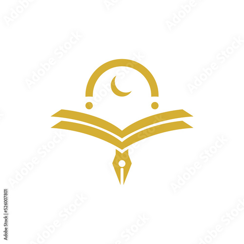 Mosque with Quran and crescent  Islamic schoolar logo design vector