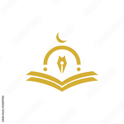 Mosque with Quran and crescent  Islamic schoolar logo design vector