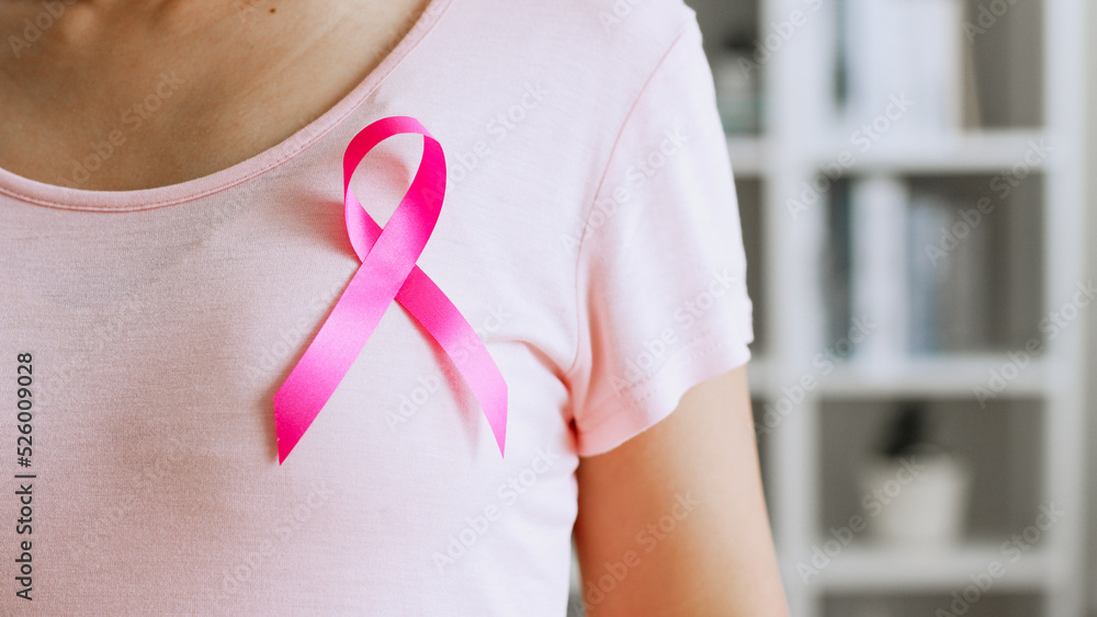 custom made wallpaper toronto digitalAsian woman show pink ribbon as sign of October Breast Cancer Awareness month