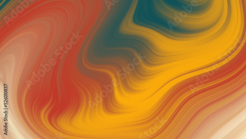 Fluid vibrant gradient of green yellow red beige colors with smooth movement in the frame moves quickly with bends with copy space. Abstract lines background concept