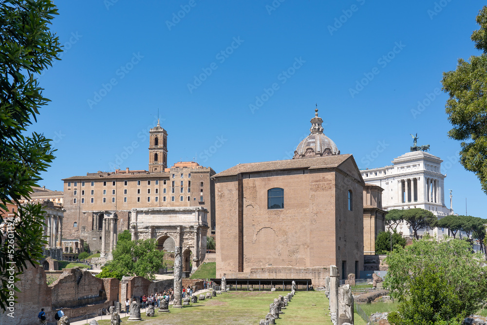 View of the Foro Romano with the Tabularium, Septimius Severus Arch, Basilica Emilia and Altar of the Fatherland in Rome