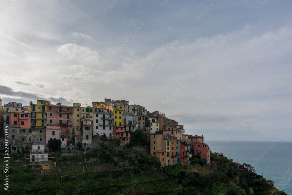 Corniglia Cinque Terre national park colorful houses church blue sky