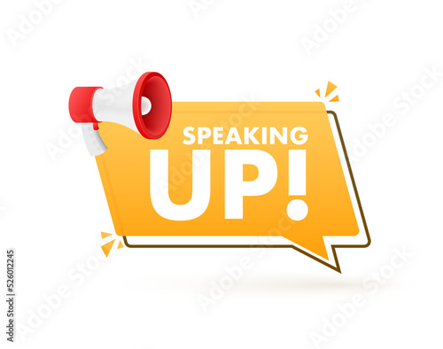 Hand Holding Megaphone with speak up. Megaphone banner. Web design. Vector stock illustration.