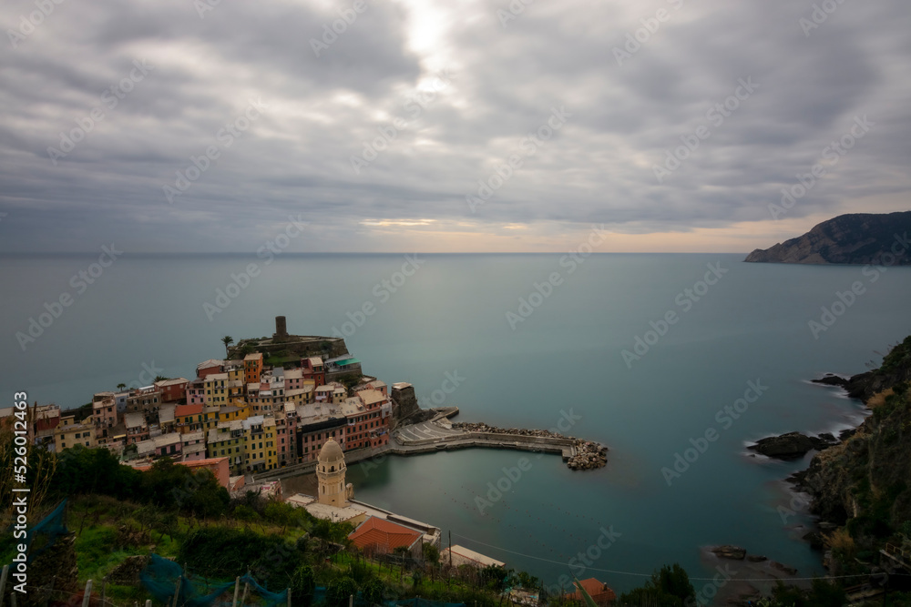 Vernazza cinque terre national park colorful houses bay blue sea clouds and sky