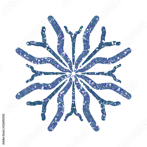 Glitter blue snowflake on transparent background. Snowflake icon. Design for decorating,background, wallpaper, illustration, fabric, clothing.