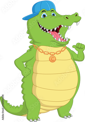 cute crocodile cartoon thumb up on white background