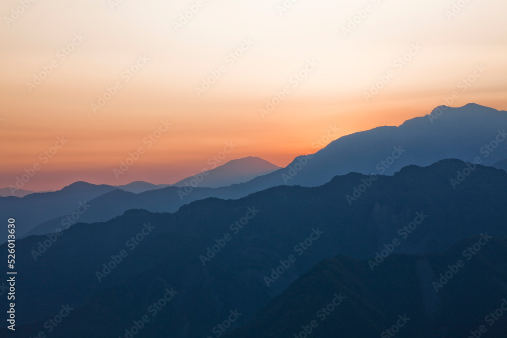 Sunrise view of the Central Mountain Range in Taiwan.