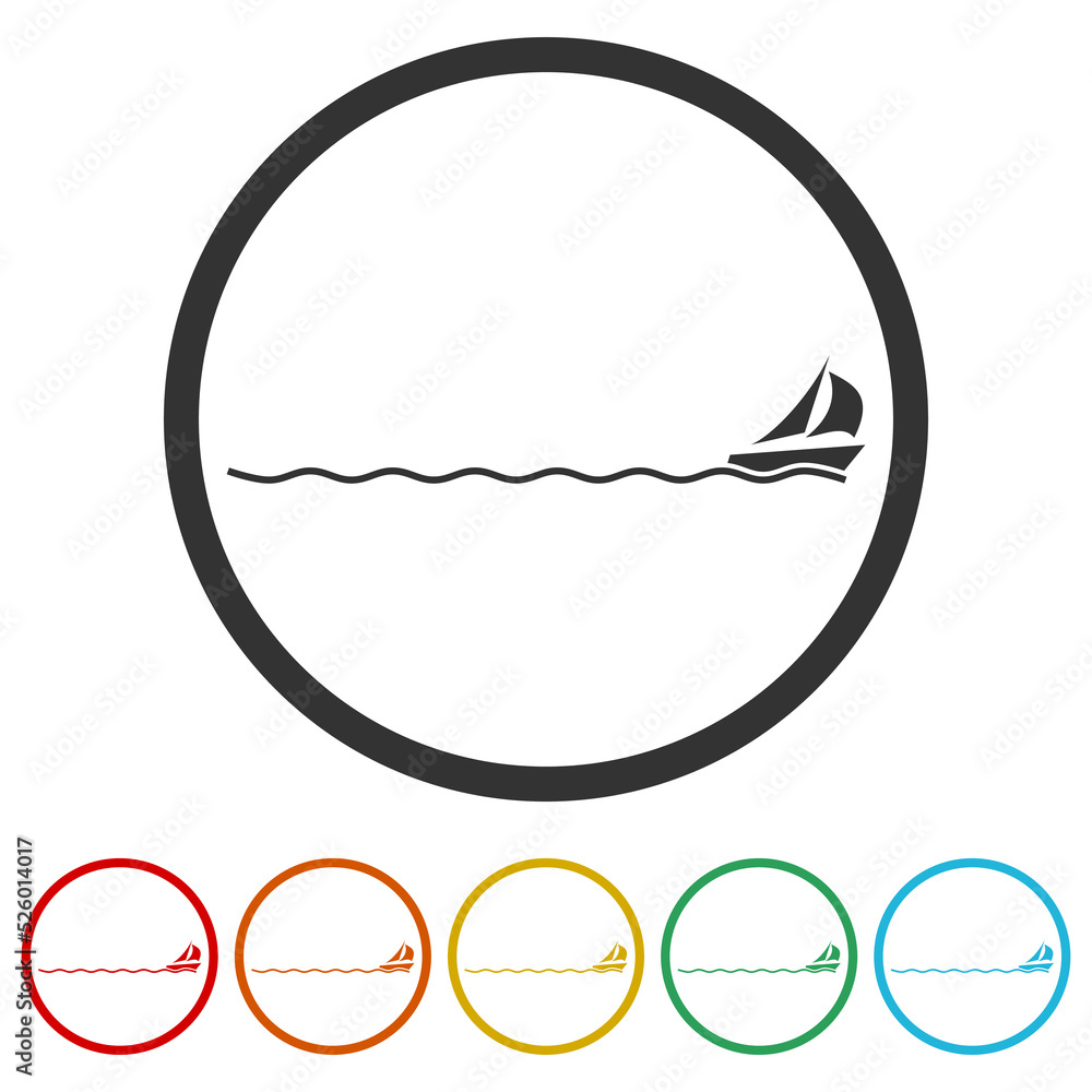 Sail boat icon isolated on white background. Set icons in color circle buttons Sail boat icon isolated on white background. Set icons in color circle buttons