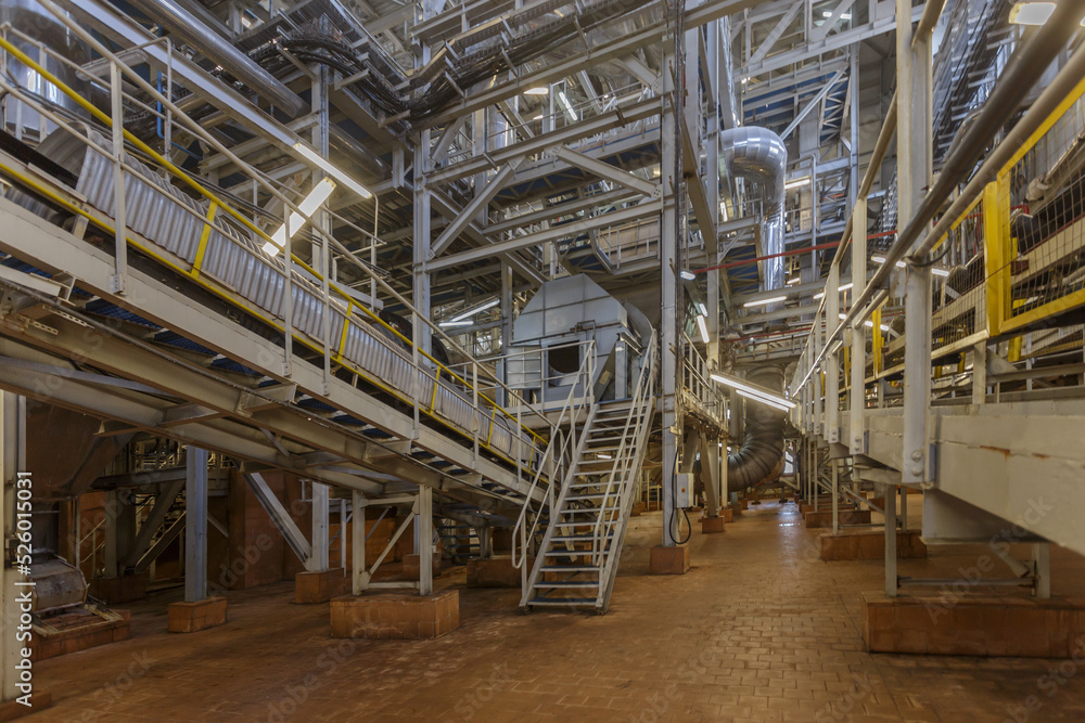 Conveyor belt equipment in big chemical plant. Conveyor belt equipment in big chemical plant.