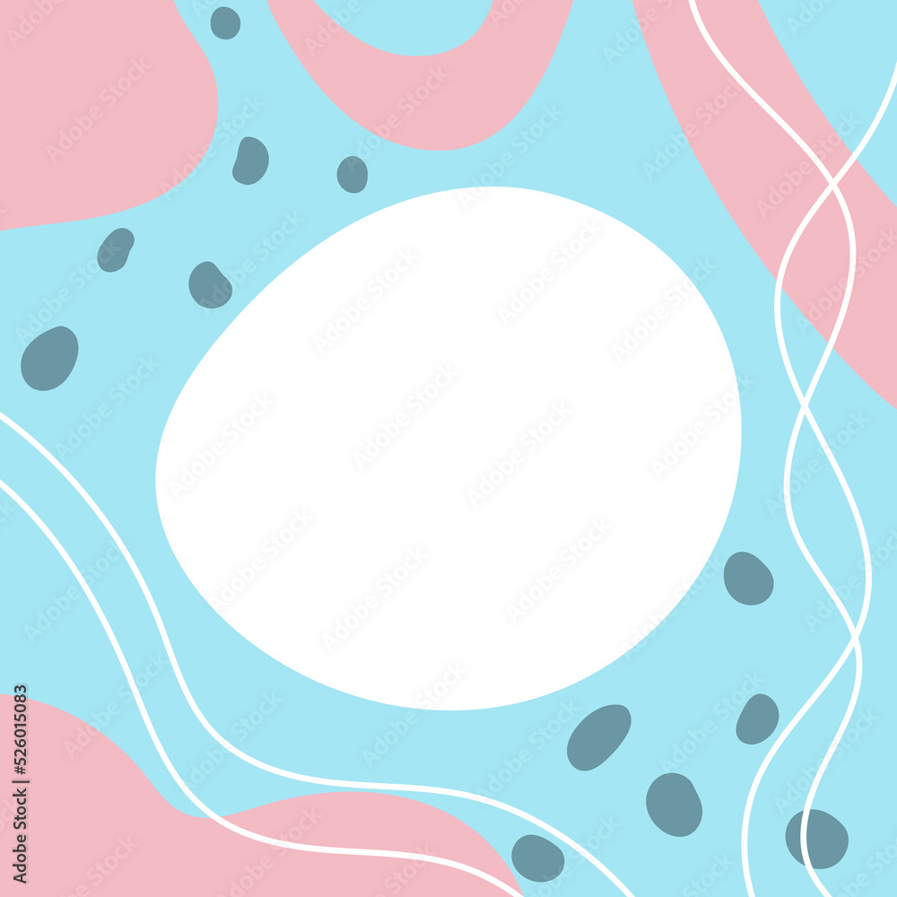 Abstract square vector background in blue and pink colors with spots and lines in minimalistic vector design