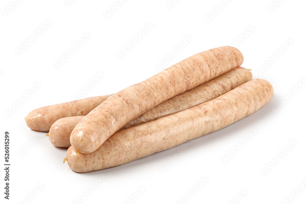 Raw barbecue sausages isolated on white background. Uncooked long Pork or Chicken sausages with clipping path. Raw barbecue sausages isolated on white background. Uncooked long Pork or Chicken sausages with clipping path.