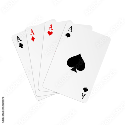 Four aces flat vector illustration. Game of chance. Playing poker. Card kare isolated clipart on white background. Winning combination. Casino games. Gambling, blackjack and baccarat