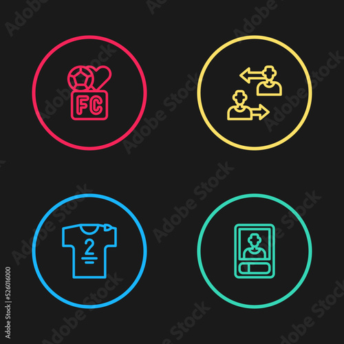 Set line Football jersey and t-shirt, or soccer card, Substitution football player and Fan club icon. Vector
