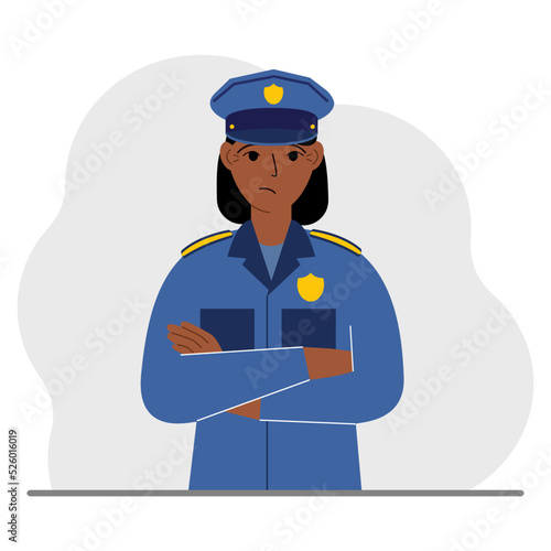 Police woman. Profession policeman, security guard, patrolman in uniform.