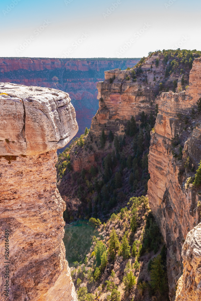 Rocky cliff view at the Grand Canyon National Park South Rim in Arizona