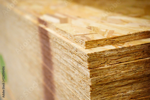 OSB board. sheet material is used in construction. hardware store.  photo