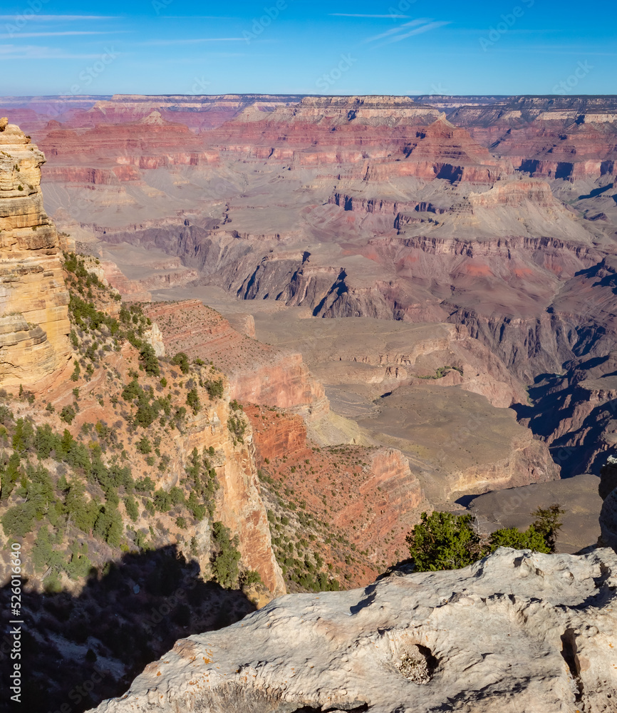 Red rocky cliff view at the Grand Canyon National Park South Rim in Arizona Red rocky cliff view at the Grand Canyon National Park South Rim in Arizona