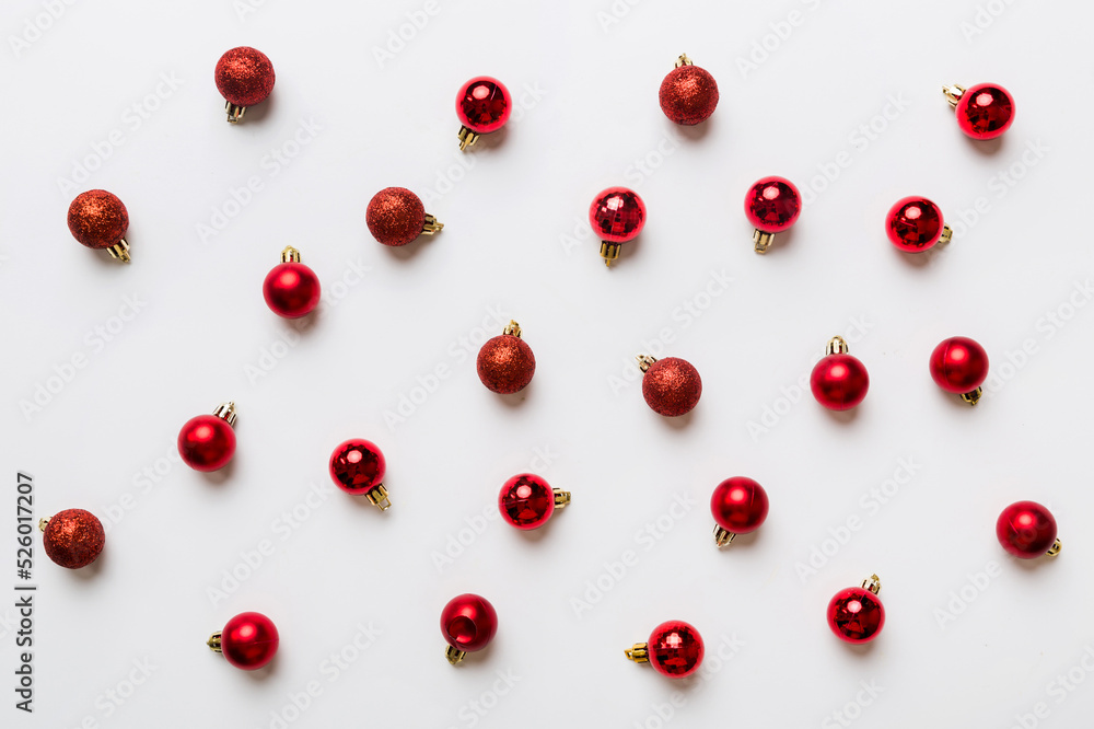 Christmas composition. a pattern of christmas balls on colored background. Flat lay, top view New year decor Christmas composition. a pattern of christmas balls on colored background. Flat lay, top view New year decor