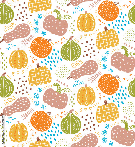 Pumpkins colorful seamless vector pattern. Vector illustration