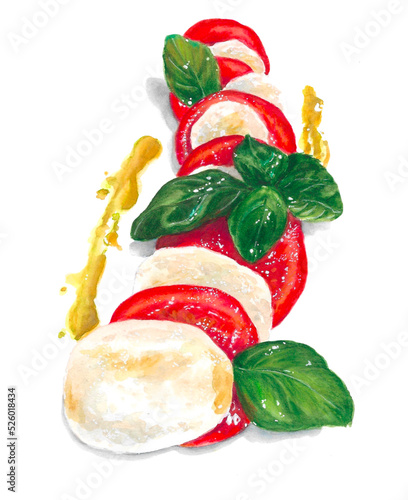 Картината върху платно Watercolor caprese painting on a transparent background, Italian dish with mozza