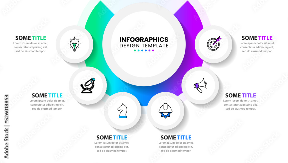 Infographic template. A circle with 6 steps around the center