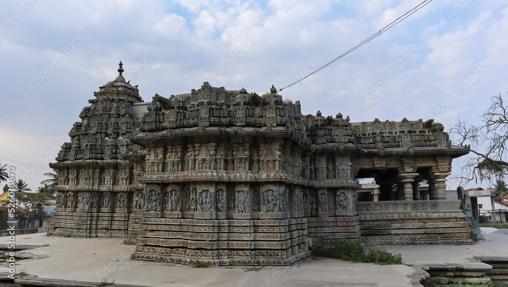 The Beautiful Carving Side of Shri Lakshminarshimha Temple, Hoysala Temple; Javagal, Hassa, Karnataka, India. 