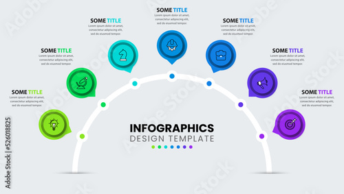 Infographic template. Semicircle with 7 steps and icons