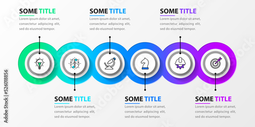 Infographic template. Timeline with circles and 6 steps