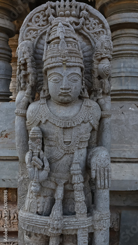 The Beautiful Sculpture of Hindu God  Lakshminarshimha Temple  Javagal  Hassan. Karnataka  India.