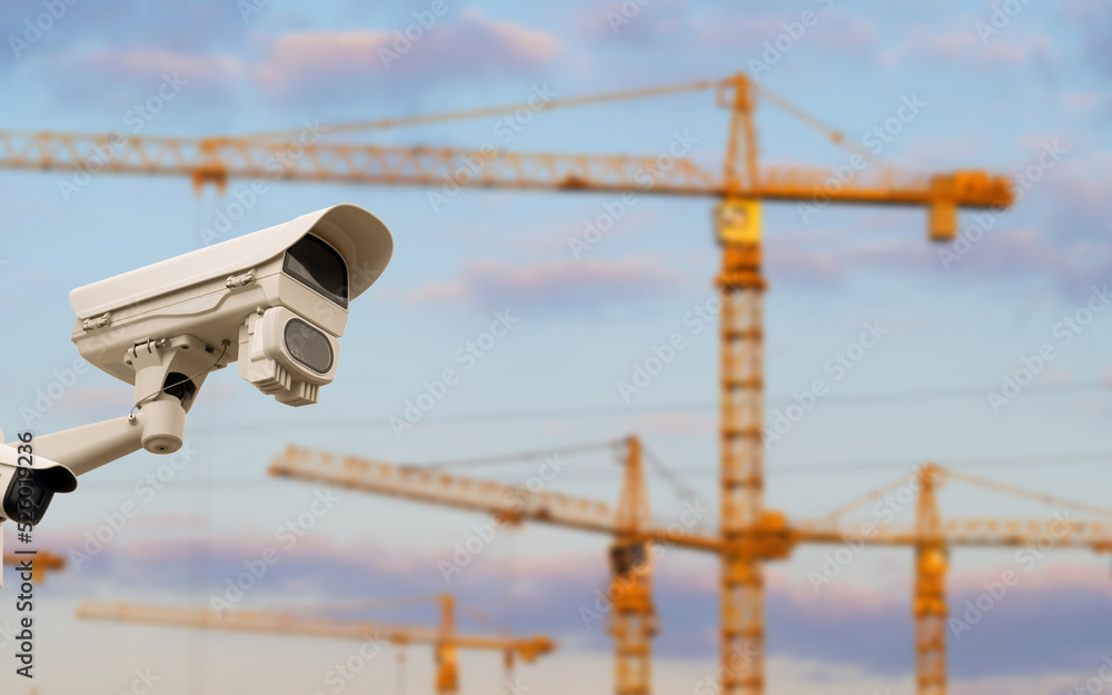 CCTV or surveillance operating over construction site. CCTV or surveillance operating over construction site.