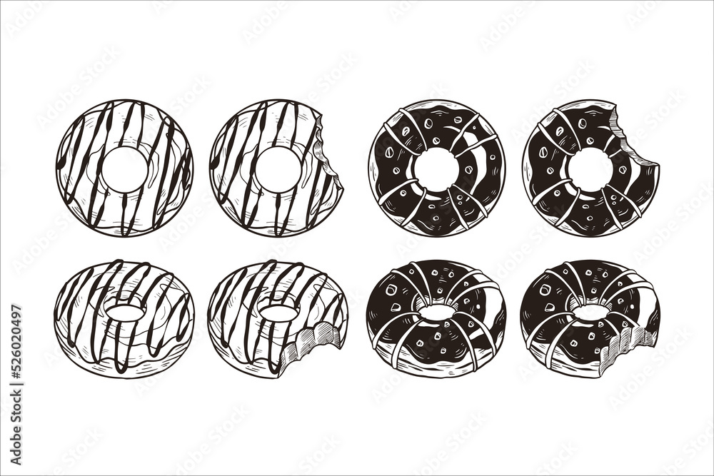 Set of Donuts Hand Drawn Illustration Set of Donuts Hand Drawn Illustration