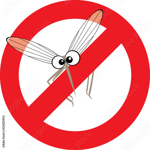 Stop Insects Sign with Funny Cartoon Mosquito