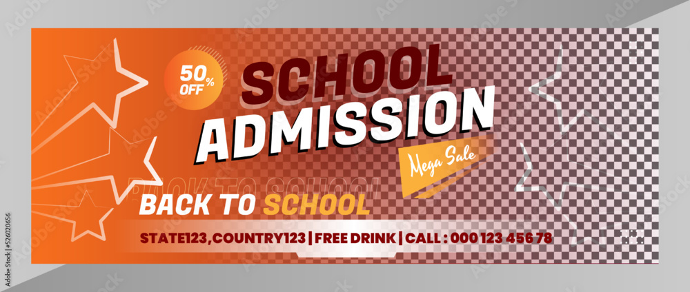 School Admission Baner with Star Ornaments