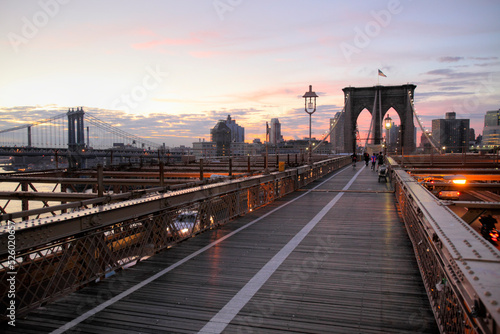 Brooklyn bridge at sunrise, New York City, USA photo