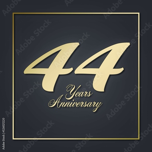 44 forty-four Years anniversary design golden black. wedding business
