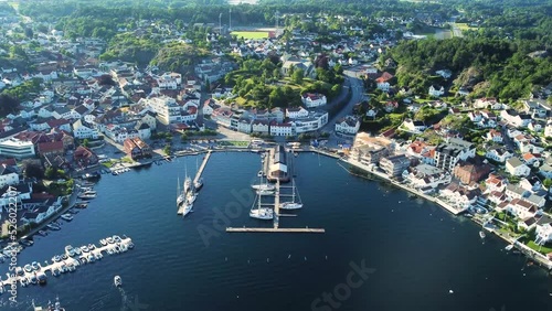 Aerial view of seaside Grimstad city in Agder County In Norway photo