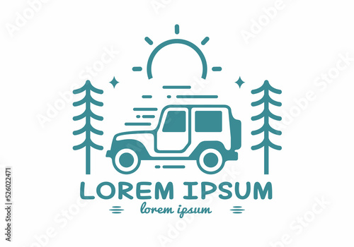 White and blue color of off road car monoline art design