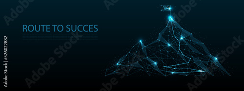 Business achievement, goal, path to success, vector poster banner design template. Route to the flag