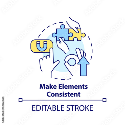 Make elements consistent concept icon. Website design. Mobile first key element abstract idea thin line illustration. Isolated outline drawing. Editable stroke. Arial, Myriad Pro-Bold fonts used